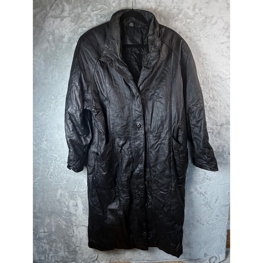 Vintage Y2K Leather Oversize Trench Coat Jacqueline Ferrar L Goth Grunge